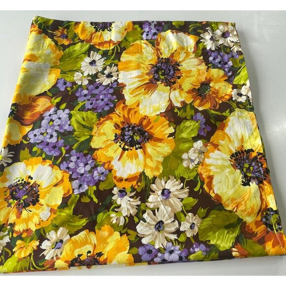 Vintage 80s pleated curtain, large yellow, green and purple flower, single panel - Picture 6 of 10